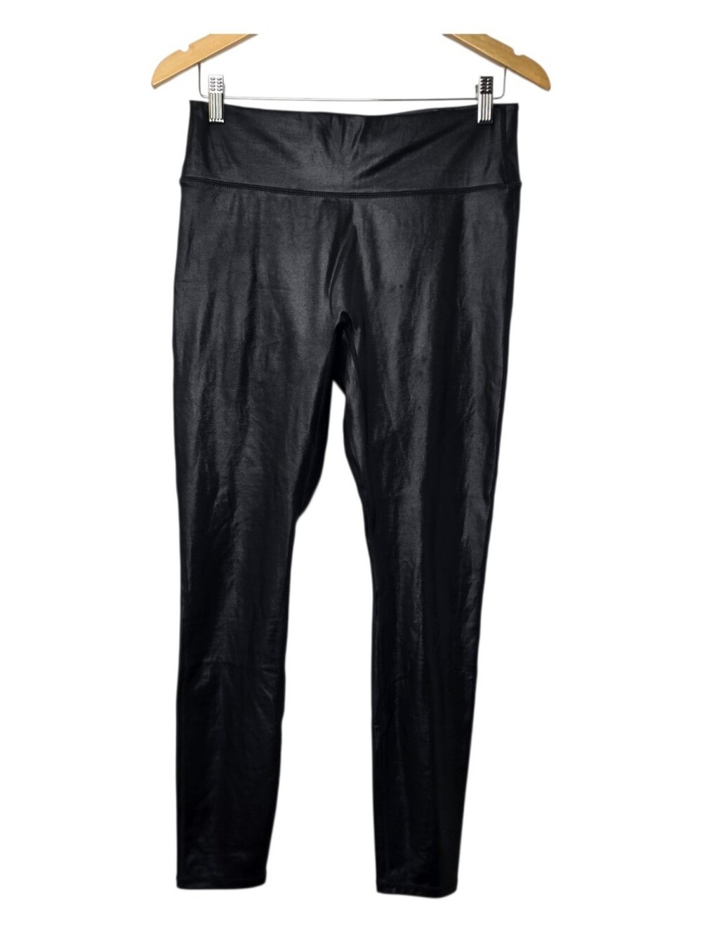 Fabletics Motion 365+ Faux Leather High Waist Leggings Black Sleek Stretch Sz L
